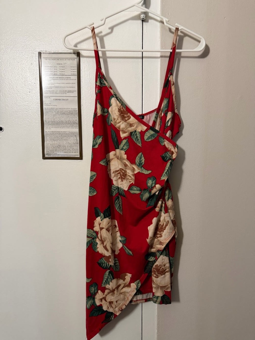 Red Floral Wrap-Style Mini Dress with Spaghetti Straps